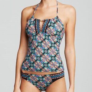 Nanette Lepore 2-piece tankini swimsuit M turquoise mosaic NWT